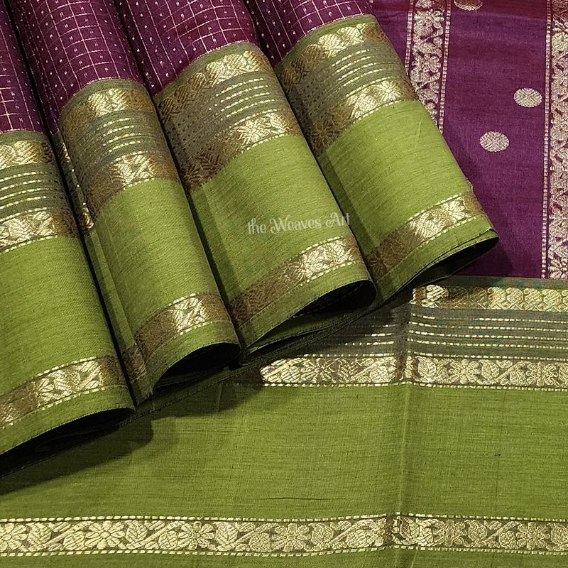 Mahati - Handloom Lakshadeepam Kanchi Silk Cotton Saree with Kalakshetra Kili pallu