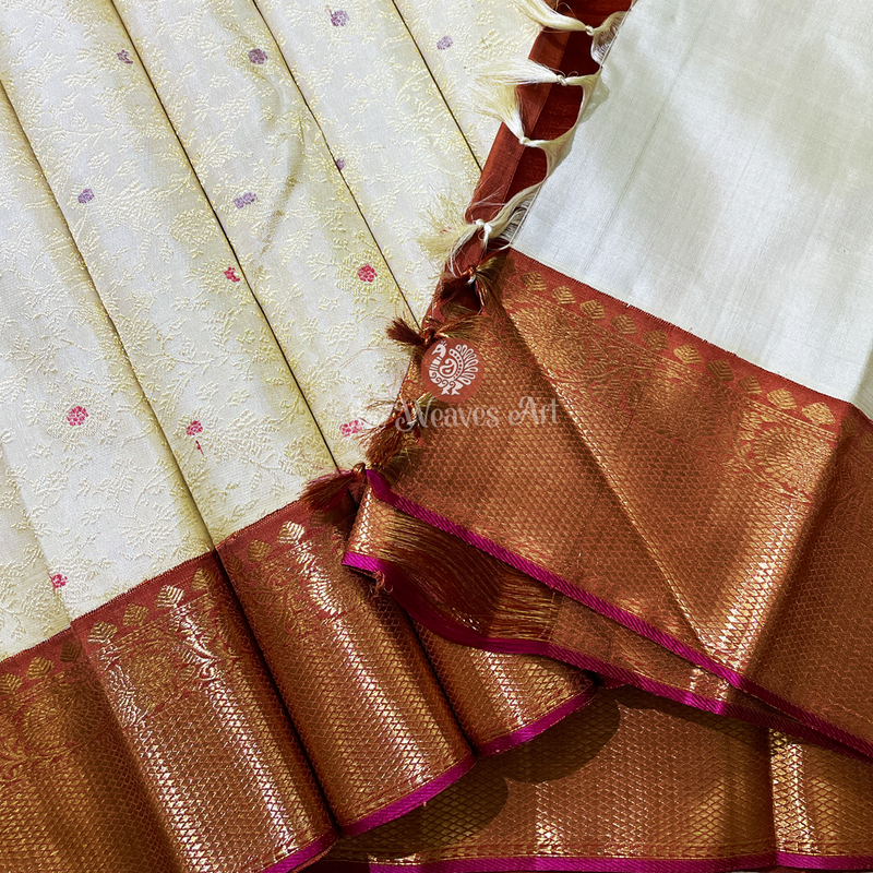 Cream Color Kanchipuram Pure Silk saree