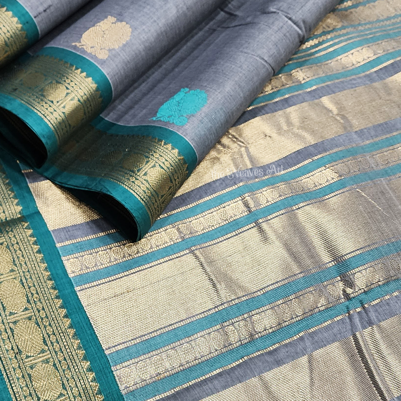 Gray Color kanchi cotton saree with zari