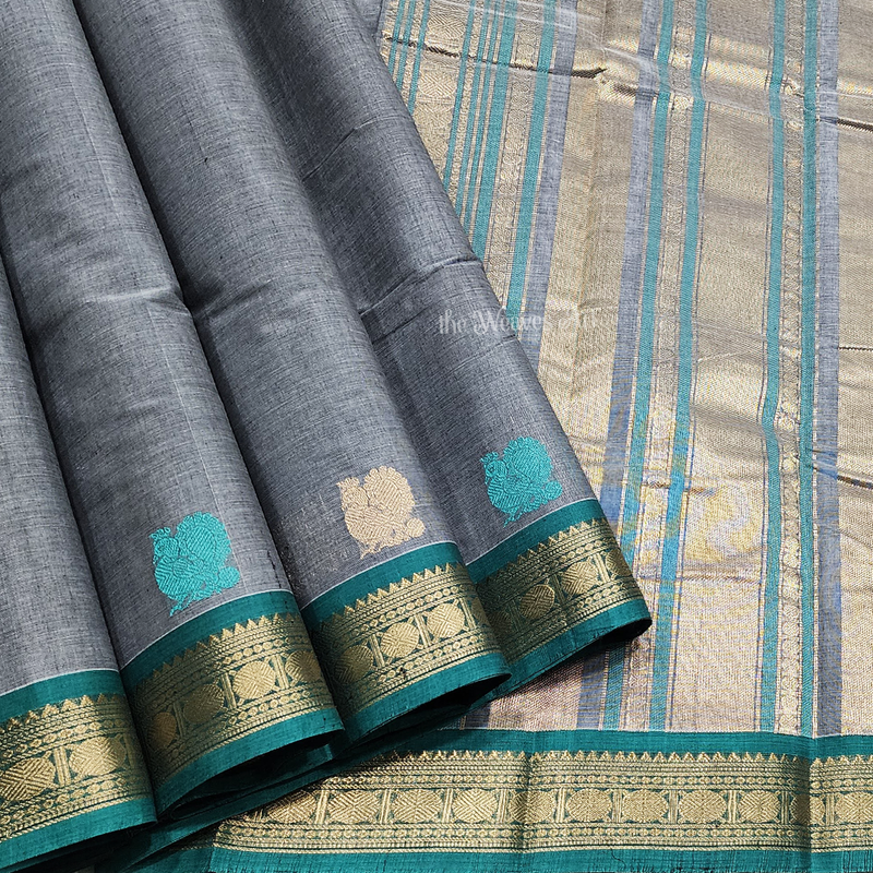 Gray kanchi cotton saree with zari