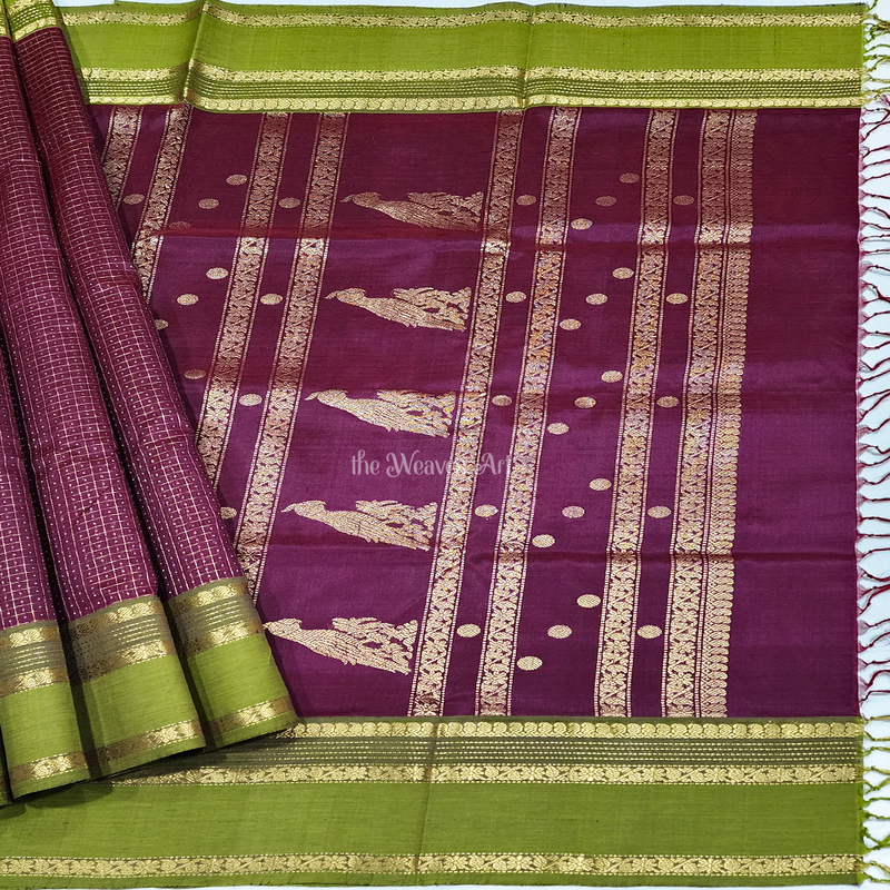 Mahati - Handloom Lakshadeepam Kanchi Silk Cotton Saree with Kalakshetra Kili pallu