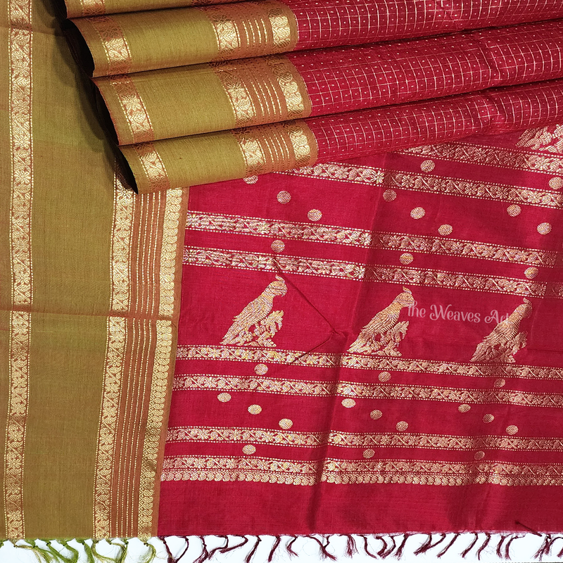 Kanjivaram Silk Cotton Saree with Kalakshetra Kili Pallu