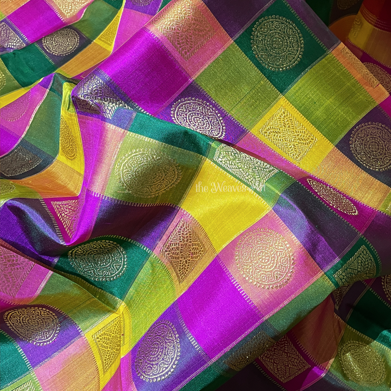 Palum Pazhamum Checks Kanchipuram Saree