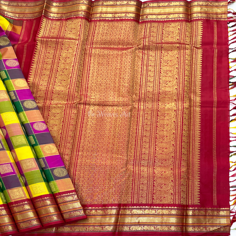 Palum Pazhamum Checks Kanjivaram Sarees