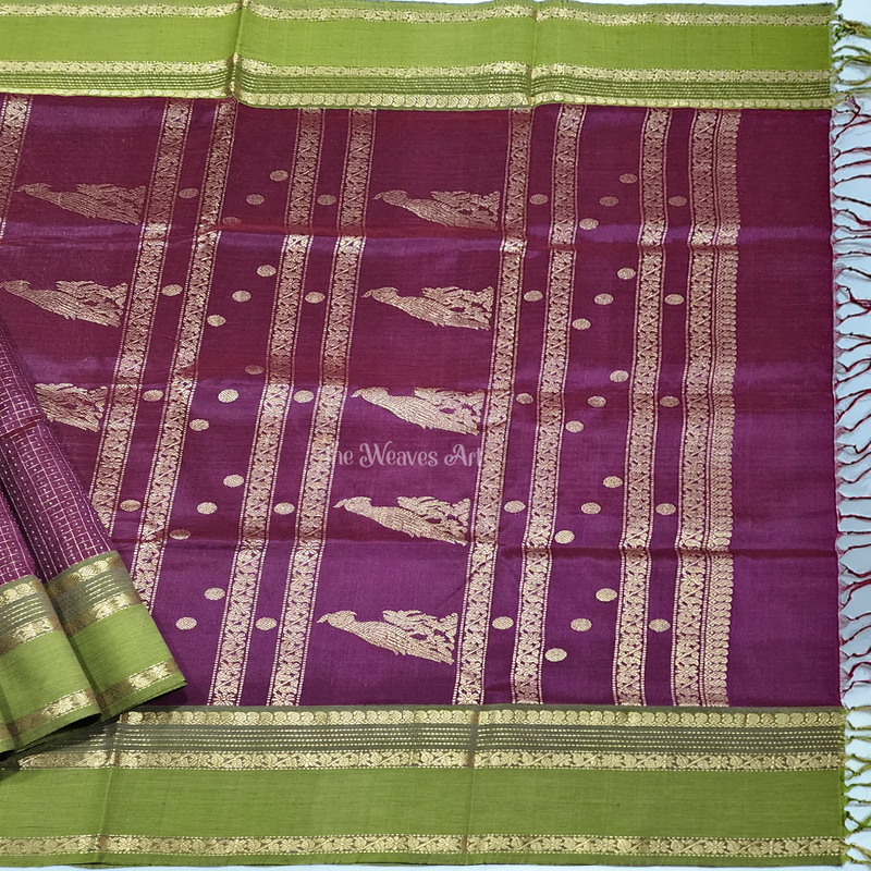 Mahati - Handloom Lakshadeepam Kanchi Silk Cotton Saree with Kalakshetra Kili pallu